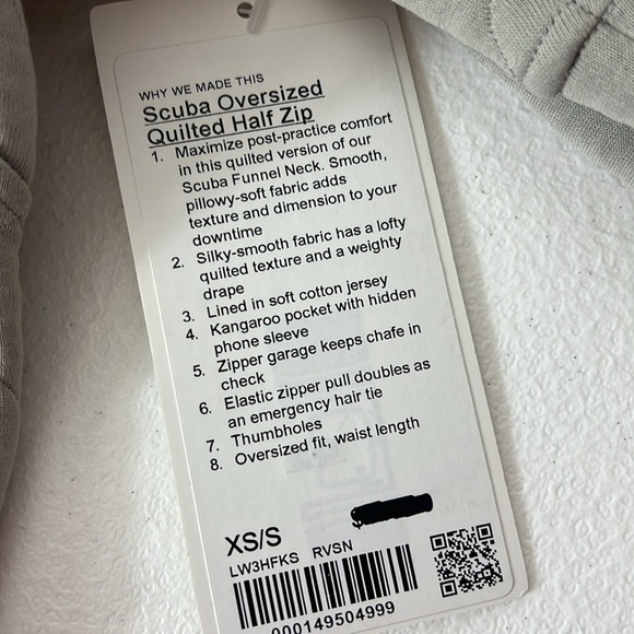 Lululemon  Sz XS/S Scuba Oversized Quilted Half Zip in Riverstone NWT - Picture 5 of 11